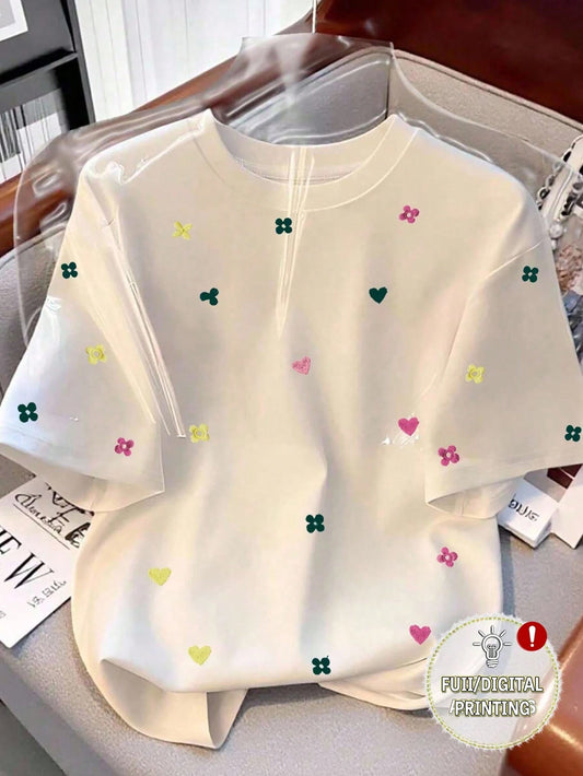 Resyla Women's Casual Floral Embroidered Round Neck T-Shirt