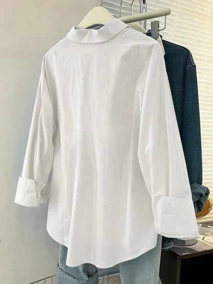 Resyla Women's Loose Long Sleeve Casual Shirt, Fresh Collegiate Style Blouse