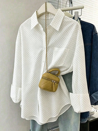 Resyla Women's Loose Long Sleeve Casual Shirt, Fresh Collegiate Style Blouse