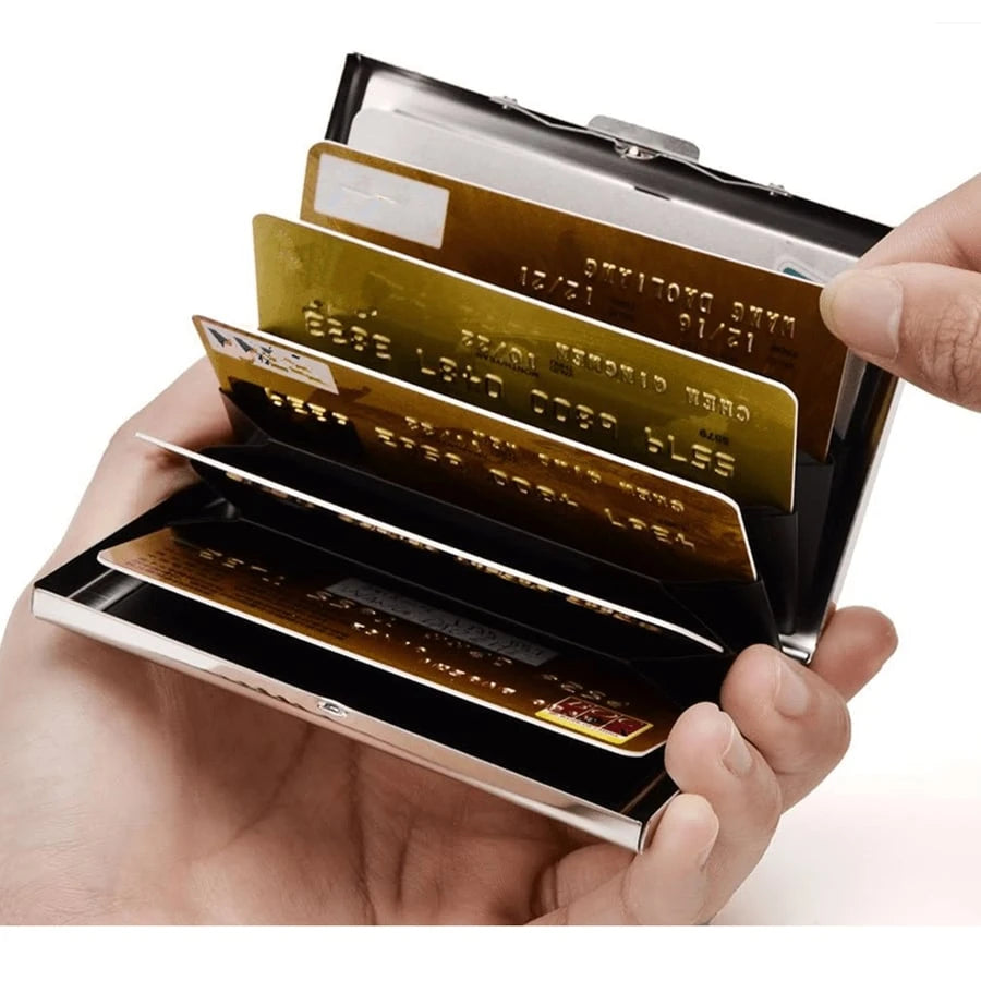 RFID Double-Sided LeatherCredit Card Card Holder Holder Stainless Steel Credit Card Wallet Business Card Holder For Women Men Small Purse Purse Bag Purse Men Wallets Men Black Card Holders Card Holder