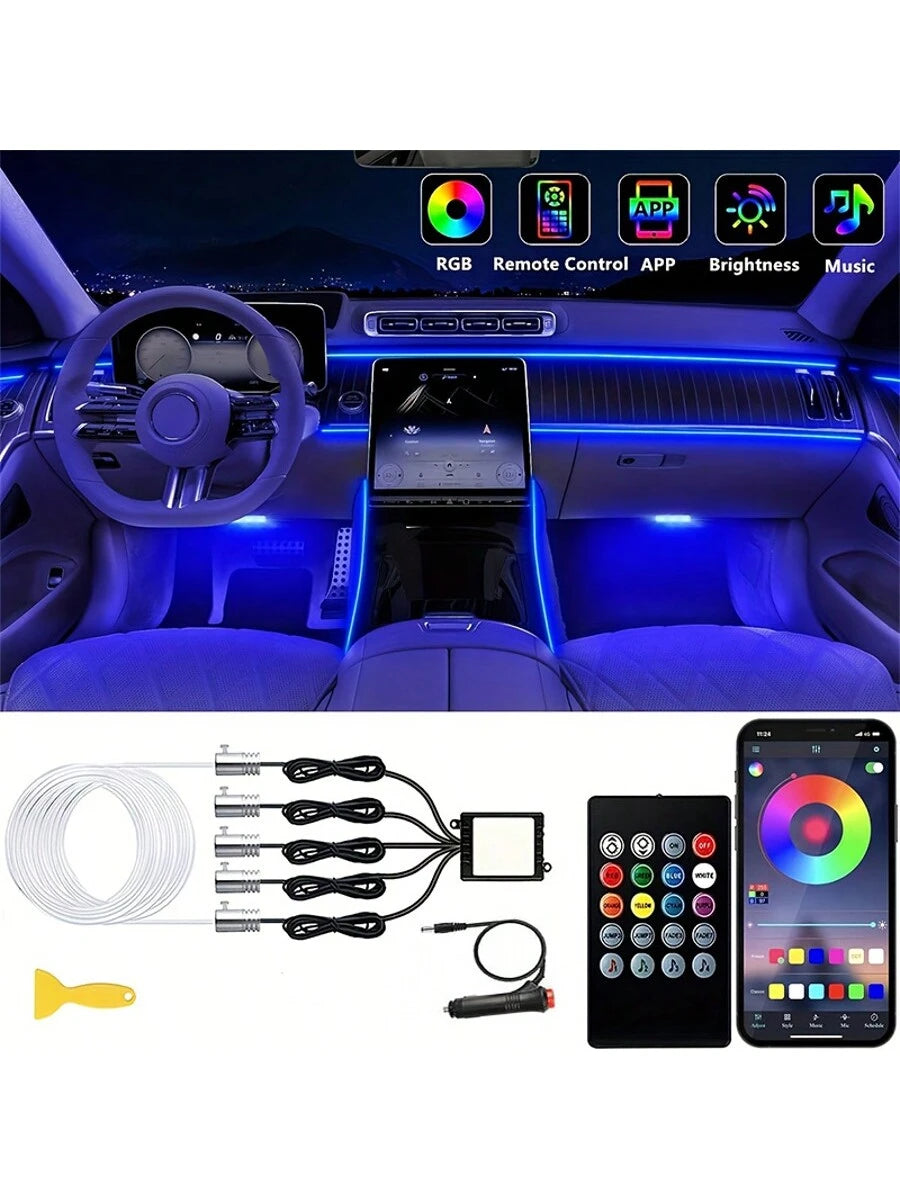 RGB 5-In-1 Car Interior LED Strip Lights, 236 Inches Fiber Optic, 16 Million Colors Neon Ambient Lighting Kit, Sync To Music APP Control, Car Interior, Ambient Lighting Kits