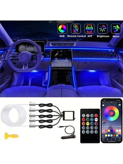 RGB 5-In-1 Car Interior LED Strip Lights, 236 Inches Fiber Optic, 16 Million Colors Neon Ambient Lighting Kit, Sync To Music APP Control, Car Interior, Ambient Lighting Kits