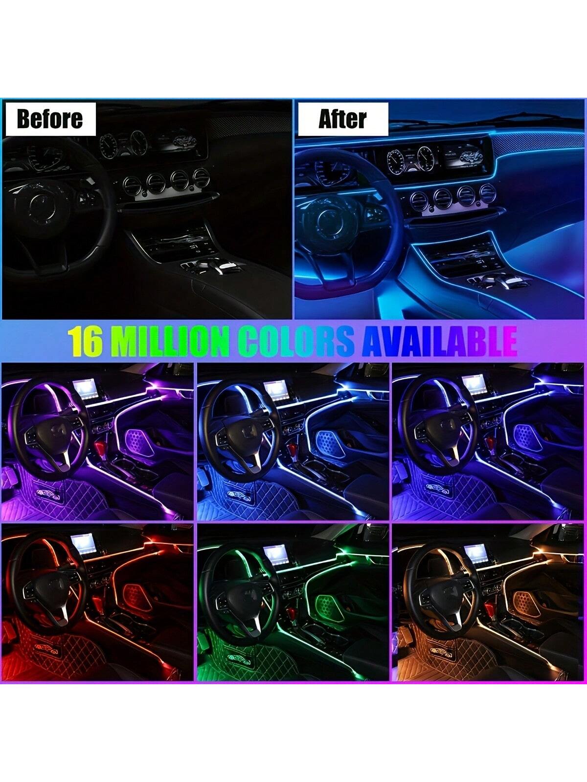 RGB 5-In-1 Car Interior LED Strip Lights, 236 Inches Fiber Optic, 16 Million Colors Neon Ambient Lighting Kit, Sync To Music APP Control, Car Interior, Ambient Lighting Kits