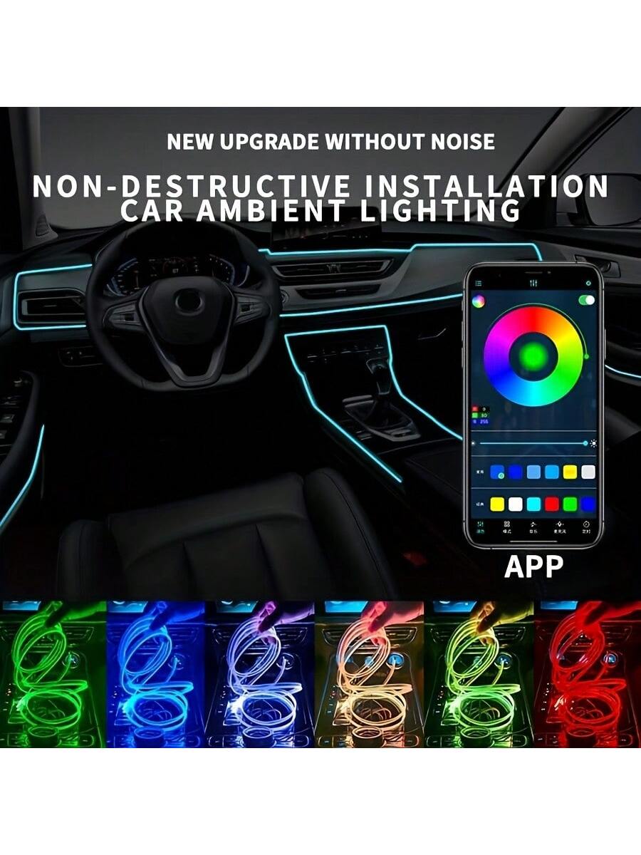 RGB 5-In-1 Car Interior LED Strip Lights, 236 Inches Fiber Optic, 16 Million Colors Neon Ambient Lighting Kit, Sync To Music APP Control, Car Interior, Ambient Lighting Kits