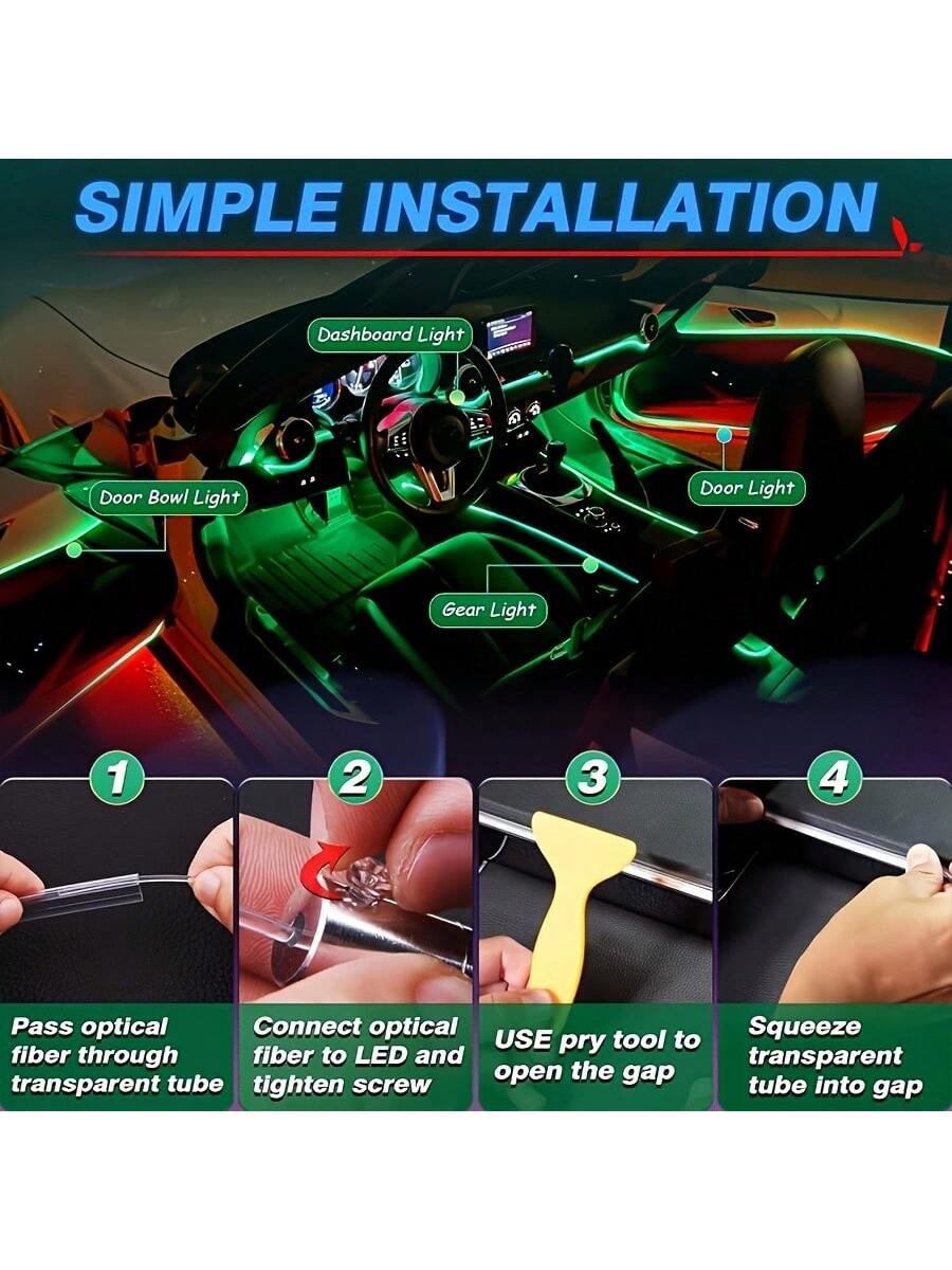 RGB 5-In-1 Car Interior LED Strip Lights, 236 Inches Fiber Optic, 16 Million Colors Neon Ambient Lighting Kit, Sync To Music APP Control, Car Interior, Ambient Lighting Kits