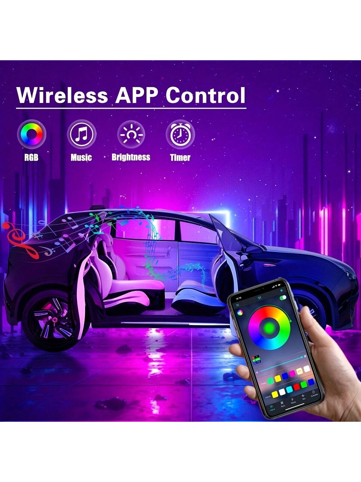 RGB 5-In-1 Car Interior LED Strip Lights, 236 Inches Fiber Optic, 16 Million Colors Neon Ambient Lighting Kit, Sync To Music APP Control, Car Interior, Ambient Lighting Kits