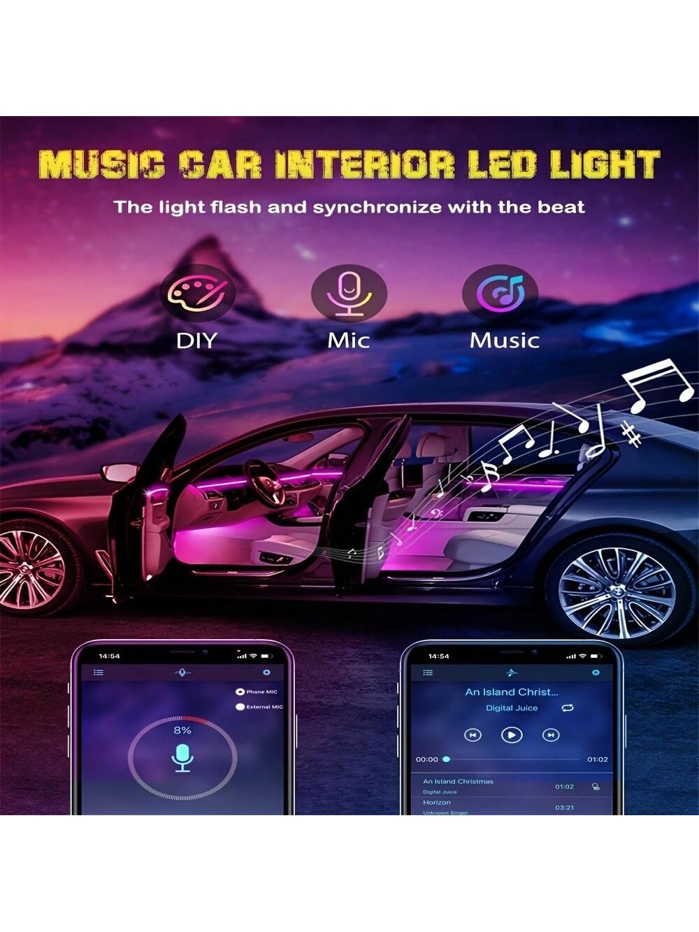 RGB 5-In-1 Car Interior LED Strip Lights, 236 Inches Fiber Optic, 16 Million Colors Neon Ambient Lighting Kit, Sync To Music APP Control, Car Interior, Ambient Lighting Kits