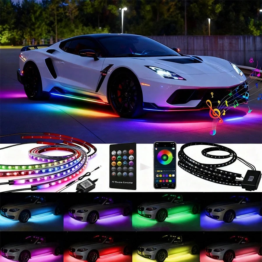 RGB Car Underglow Lighting System| Music Interactive Ambient Lights, APP Controlled, Compatible With SUV, Truck, Sedan, Bright Exterior Upgrade Additions For Night Styling, Perfect Gift For Car Enthu