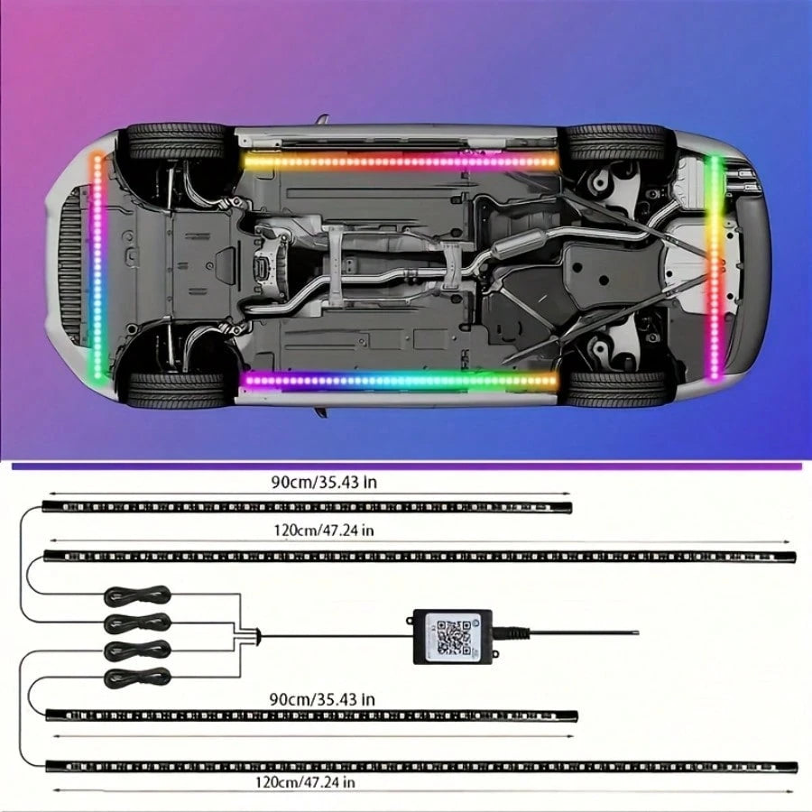 RGB Car Underglow Lighting System| Music Interactive Ambient Lights, APP Controlled, Compatible With SUV, Truck, Sedan, Bright Exterior Upgrade Additions For Night Styling, Perfect Gift For Car Enthu