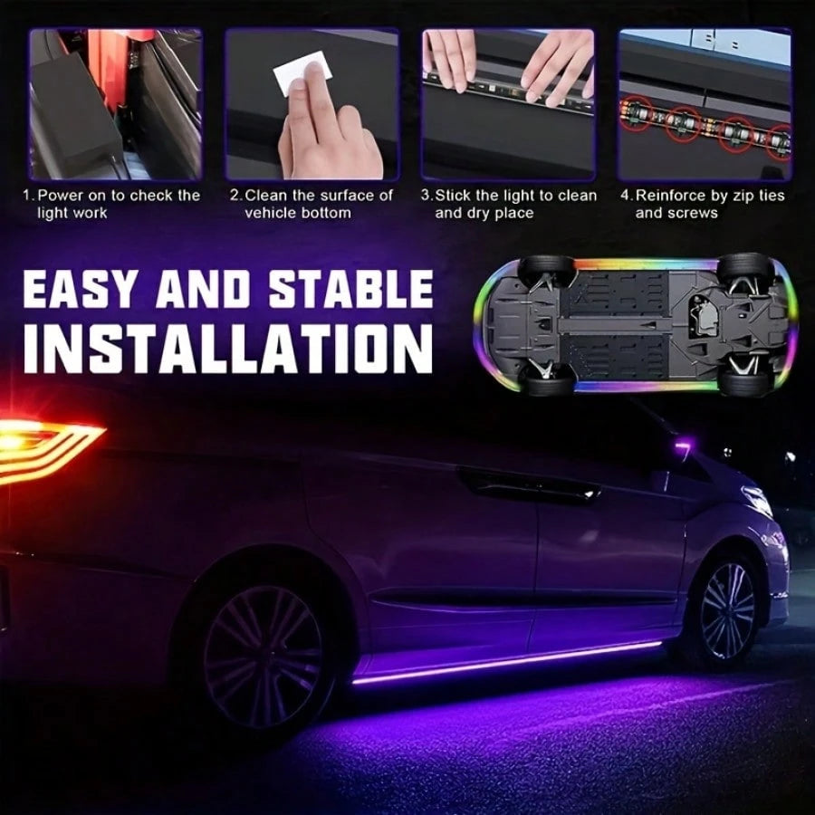 RGB Car Underglow Lighting System| Music Interactive Ambient Lights, APP Controlled, Compatible With SUV, Truck, Sedan, Bright Exterior Upgrade Additions For Night Styling, Perfect Gift For Car Enthu