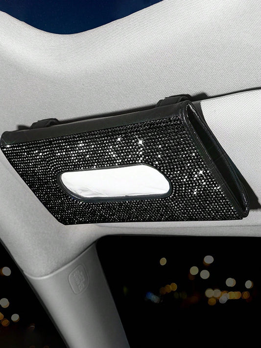 Rhinestone Decor PU Car Tissue Box