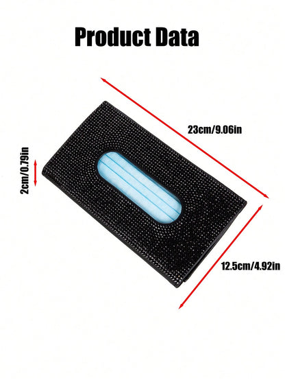 Rhinestone Decor PU Car Tissue Box