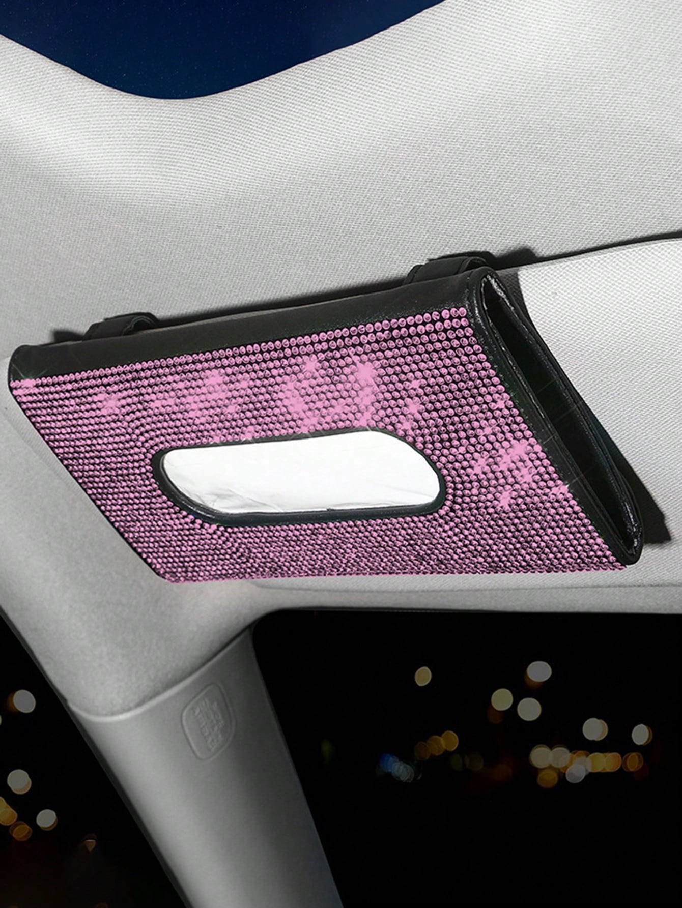 Rhinestone Decor PU Car Tissue Box