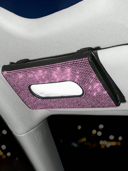 Rhinestone Decor PU Car Tissue Box