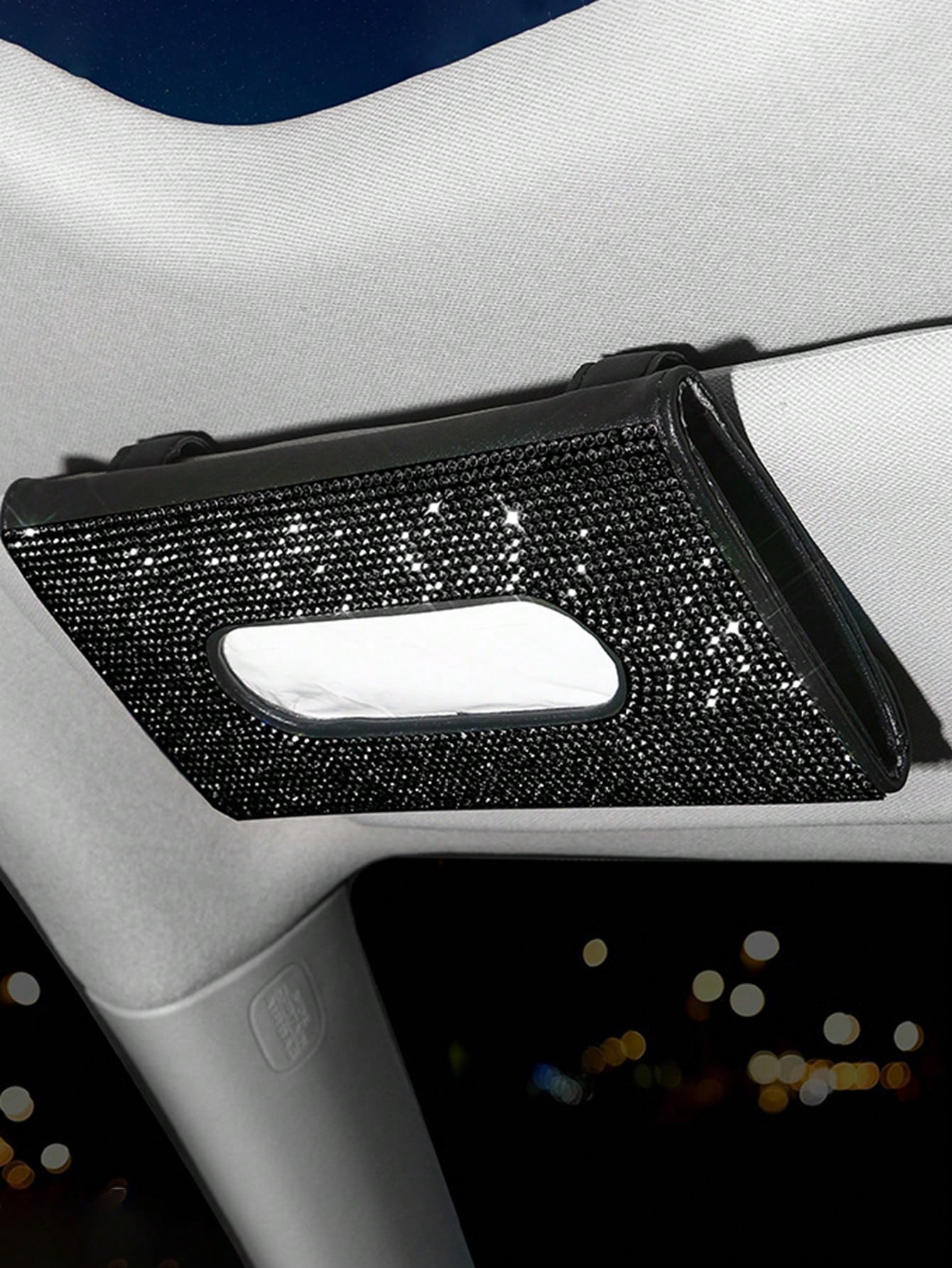 Rhinestone Decor PU Car Tissue Box