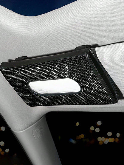 Rhinestone Decor PU Car Tissue Box