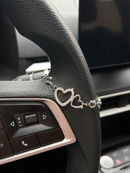 Rhinestone Heart Shaped Car Pendant, Steering Wheel Decor, Shiny Crystal Heart Charm, Minimalist & Fashionable Car Accessories For Women