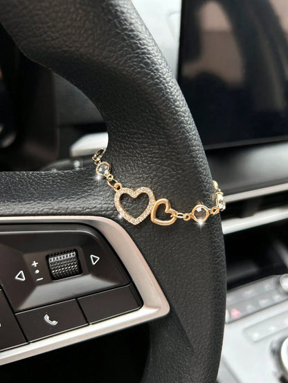 Rhinestone Heart Shaped Car Pendant, Steering Wheel Decor, Shiny Crystal Heart Charm, Minimalist & Fashionable Car Accessories For Women