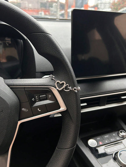 Rhinestone Heart Shaped Car Pendant, Steering Wheel Decor, Shiny Crystal Heart Charm, Minimalist & Fashionable Car Accessories For Women