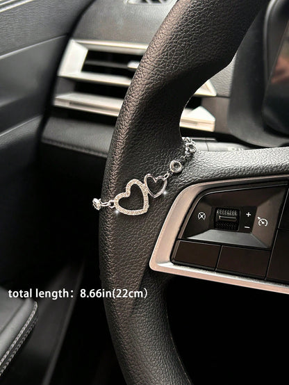 Rhinestone Heart Shaped Car Pendant, Steering Wheel Decor, Shiny Crystal Heart Charm, Minimalist & Fashionable Car Accessories For Women