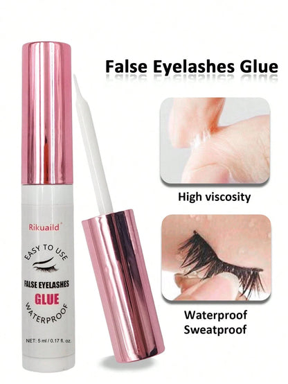 Rikuaild 1pc 5ml White Transparent Waterproof & Quick Drying Eyelash Glue, Long Lasting Eyelash Extension Adhesive
