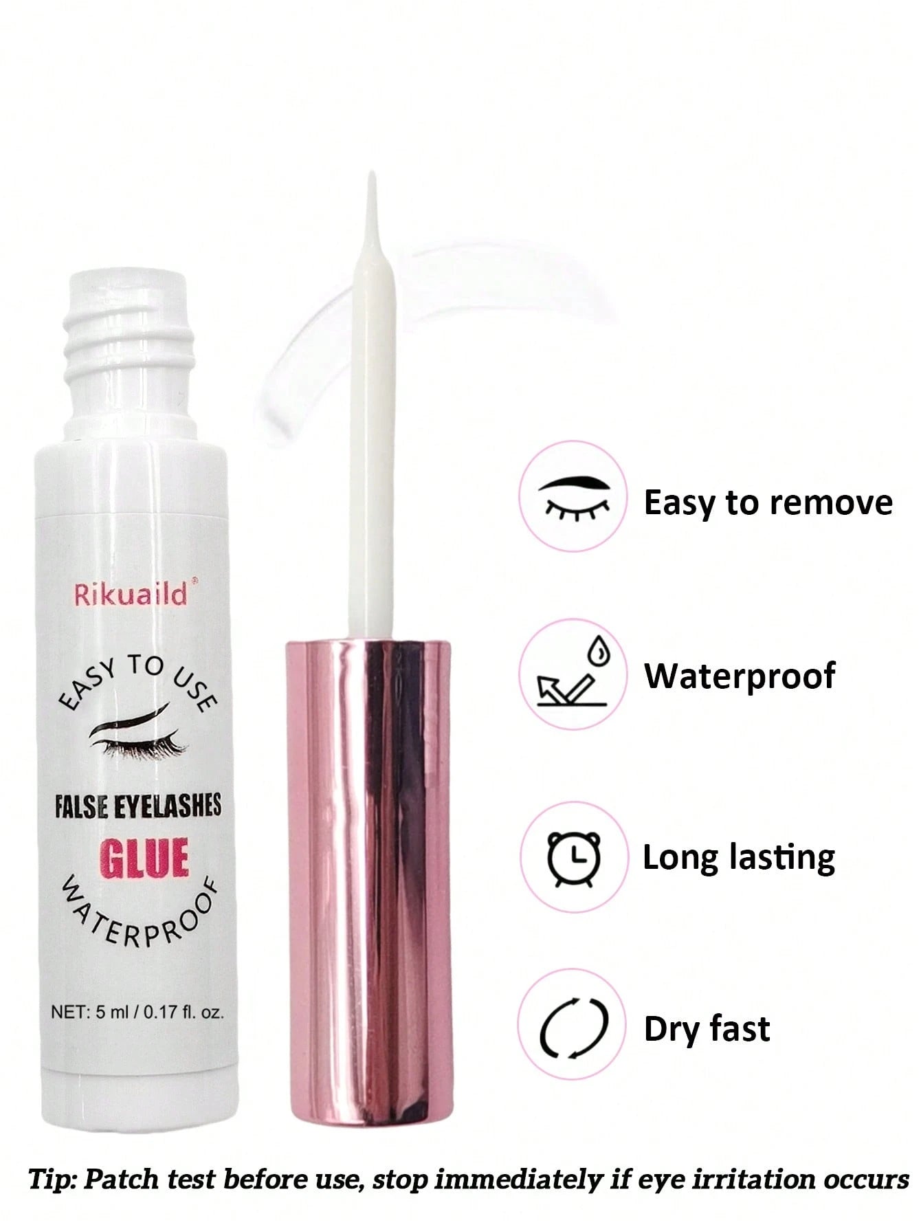 Rikuaild 1pc 5ml White Transparent Waterproof & Quick Drying Eyelash Glue, Long Lasting Eyelash Extension Adhesive