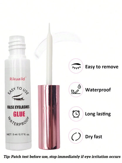 Rikuaild 1pc 5ml White Transparent Waterproof & Quick Drying Eyelash Glue, Long Lasting Eyelash Extension Adhesive