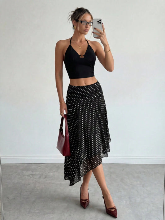 Ritzy Row Women's Elegant Versatile Slimming Mini Polka Dot Skirt
