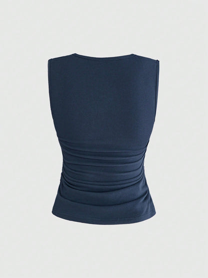 ROMWE Avant Sexy Slogan Print Punk Rivet Low-Cut Bodycon Ruched Camisole