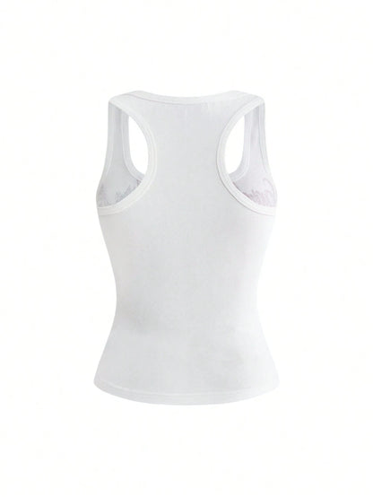 ROMWE Avant Y2K Retro Tiger Vine Faux Tattoo Print Tight Racerback Tank Top