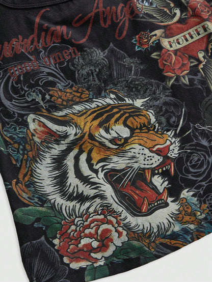 ROMWE Avant Y2K Retro Tiger Vine Faux Tattoo Print Tight Racerback Tank Top