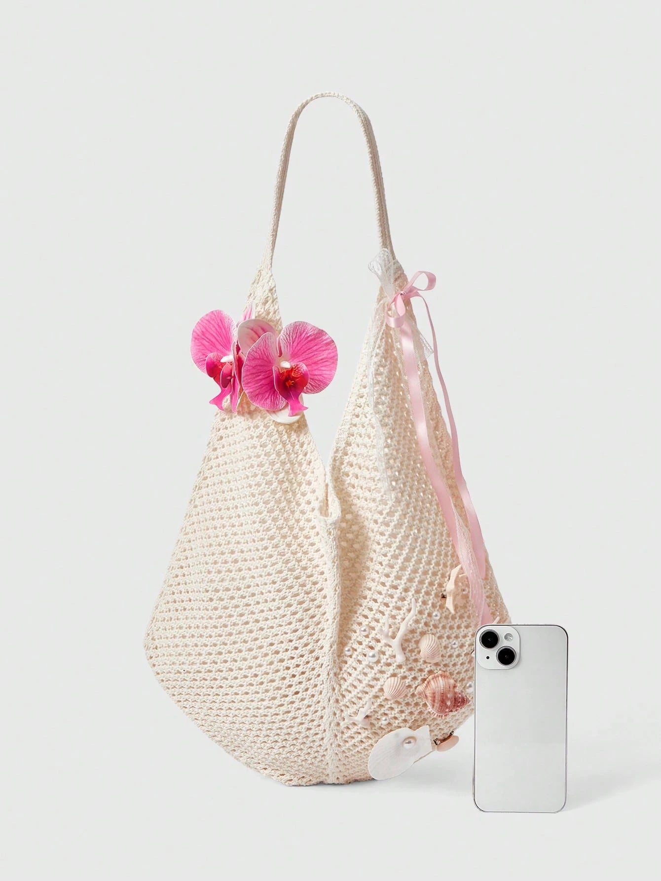 ROMWE Fairycore 1 Set Beige Woven Beach Tote Bag & Accessories, Fashionable Personalized Beach Resort Style Women Tote Bag (Includes 1 Bag And 1 Set Of Accessories)