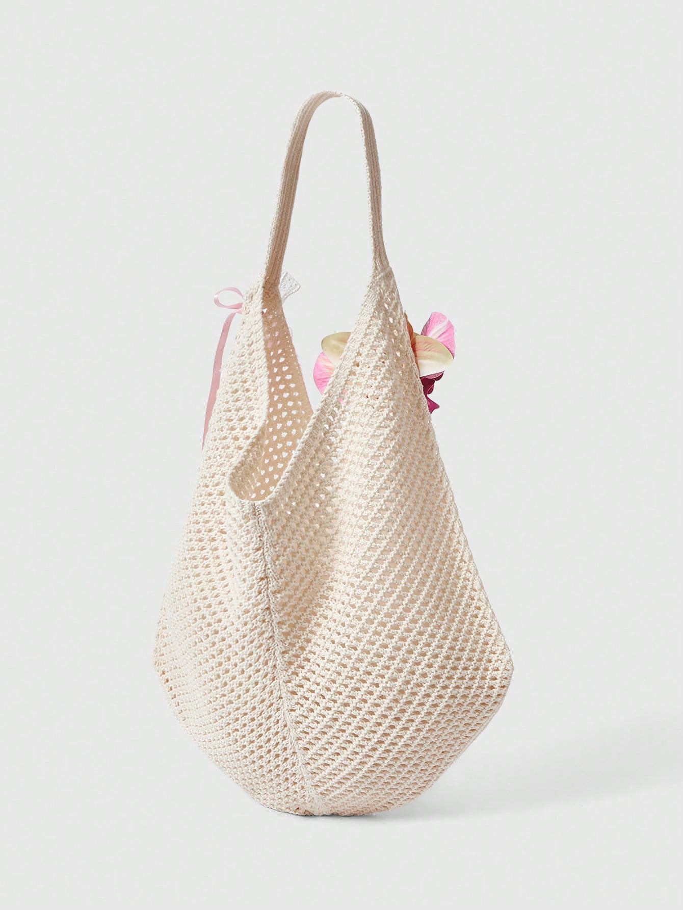 ROMWE Fairycore 1 Set Beige Woven Beach Tote Bag & Accessories, Fashionable Personalized Beach Resort Style Women Tote Bag (Includes 1 Bag And 1 Set Of Accessories)