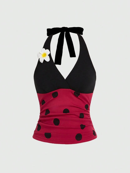 ROMWE Fairycore Plus Size Women Cute Ladybug & Daisy Decor Spaghetti Strap Beach Vacation Camisole