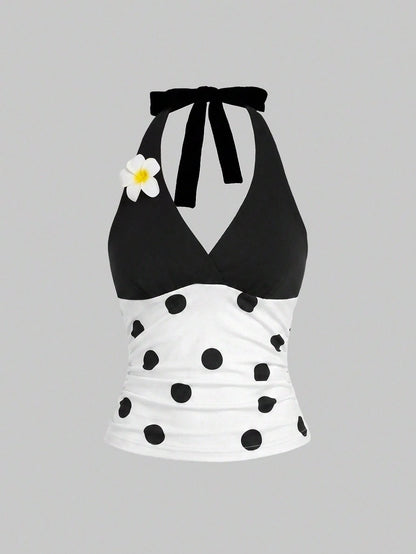 ROMWE Fairycore Plus Size Women Cute Ladybug & Daisy Decor Spaghetti Strap Beach Vacation Camisole
