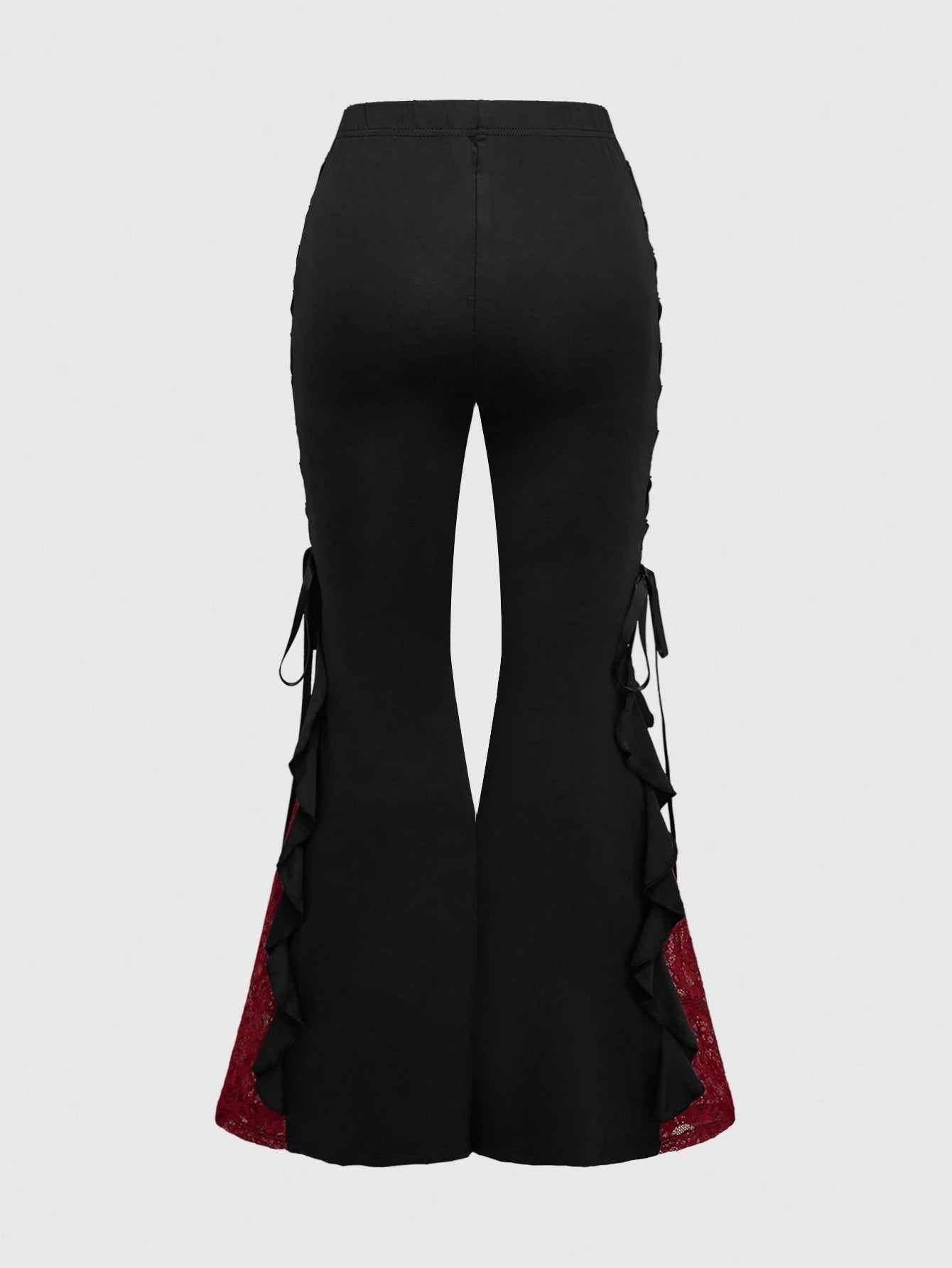 ROMWE Goth Women Retro Gorgeous "Daydreamer" Ruffle Trim Colorblock Lace Tie Flared Pants