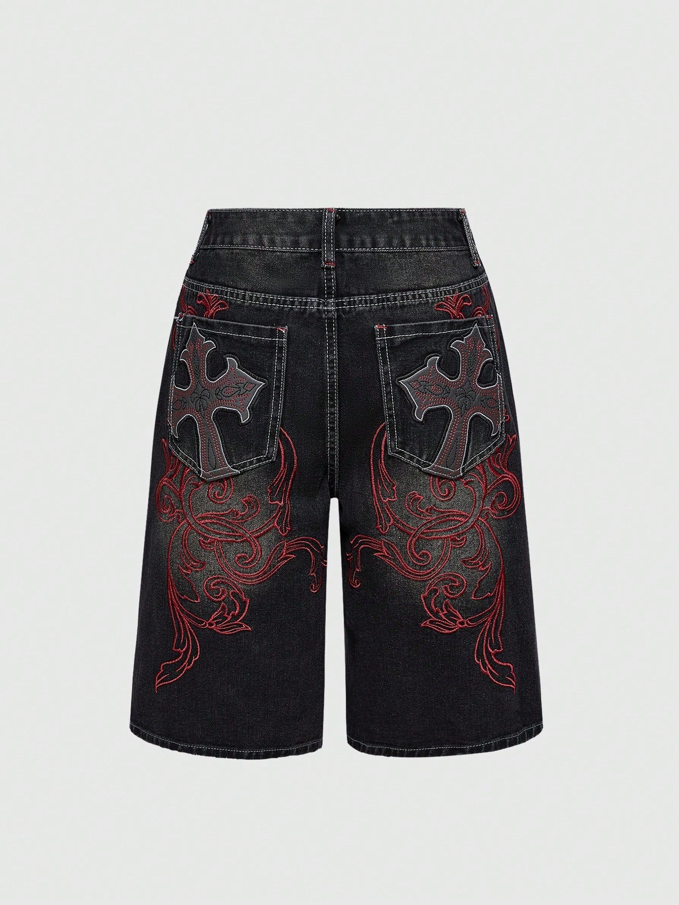 ROMWE Grunge Punk Spring/Summer Women's Casual Cross Embroidery Patch Pocket Denim Shorts