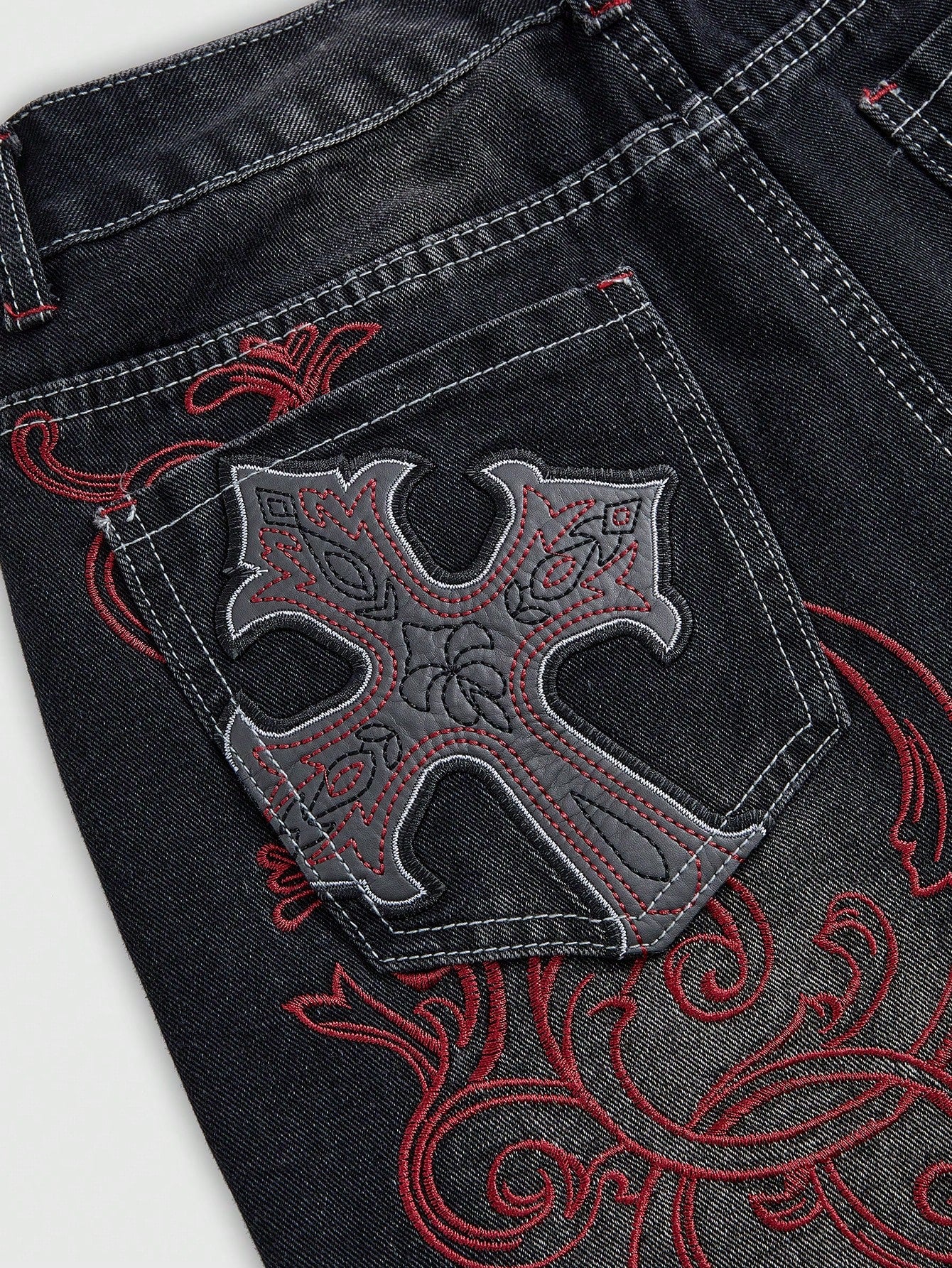 ROMWE Grunge Punk Spring/Summer Women's Casual Cross Embroidery Patch Pocket Denim Shorts