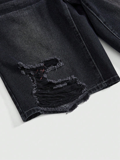 ROMWE Grunge Punk Spring/Summer Women's Casual Cross Embroidery Patch Pocket Denim Shorts