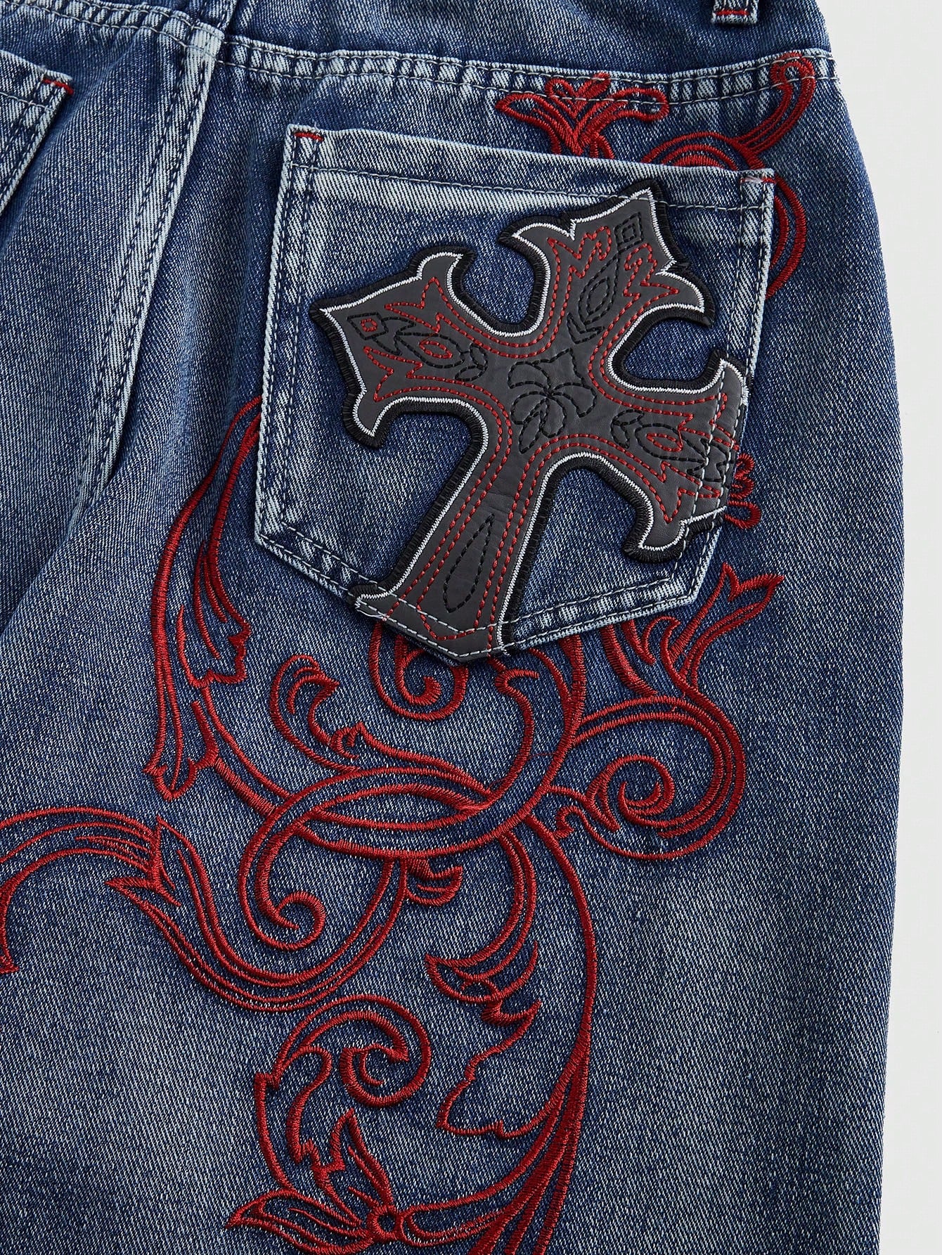ROMWE Grunge Punk Spring/Summer Women's Casual Cross Embroidery Patch Pocket Denim Shorts