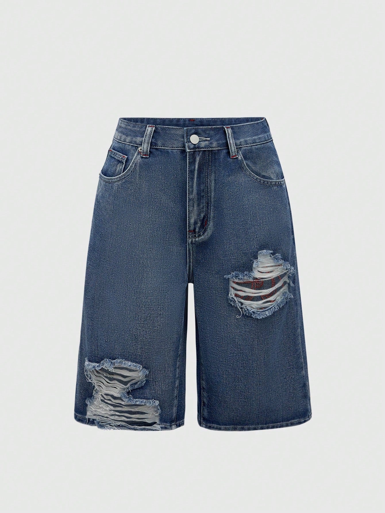 ROMWE Grunge Punk Spring/Summer Women's Casual Cross Embroidery Patch Pocket Denim Shorts