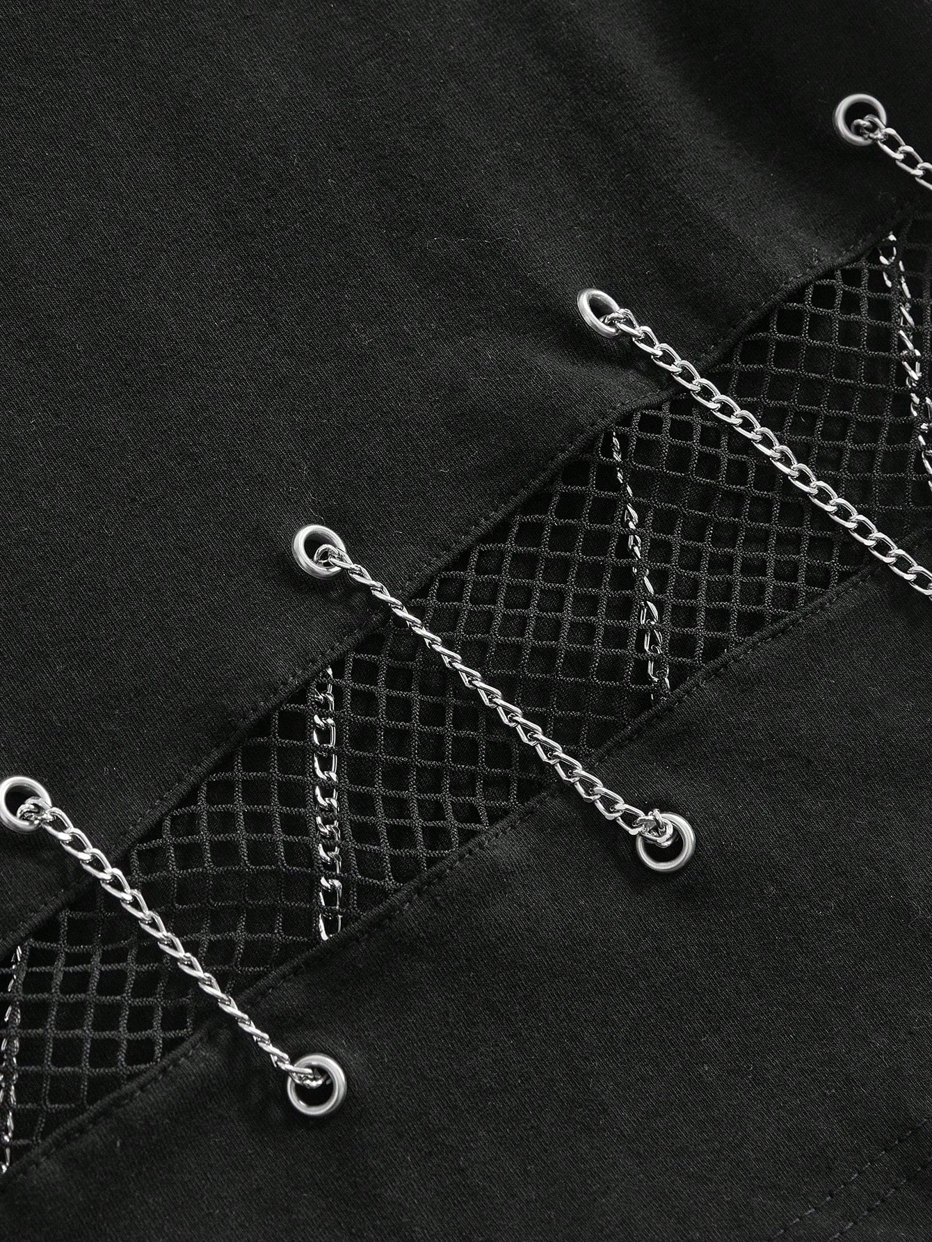ROMWE Grunge Punk Women's Y2K Streetwear Sexy 2 In 1 Mesh Hollow Chain Decor Fitted Versatile T-Shirt
