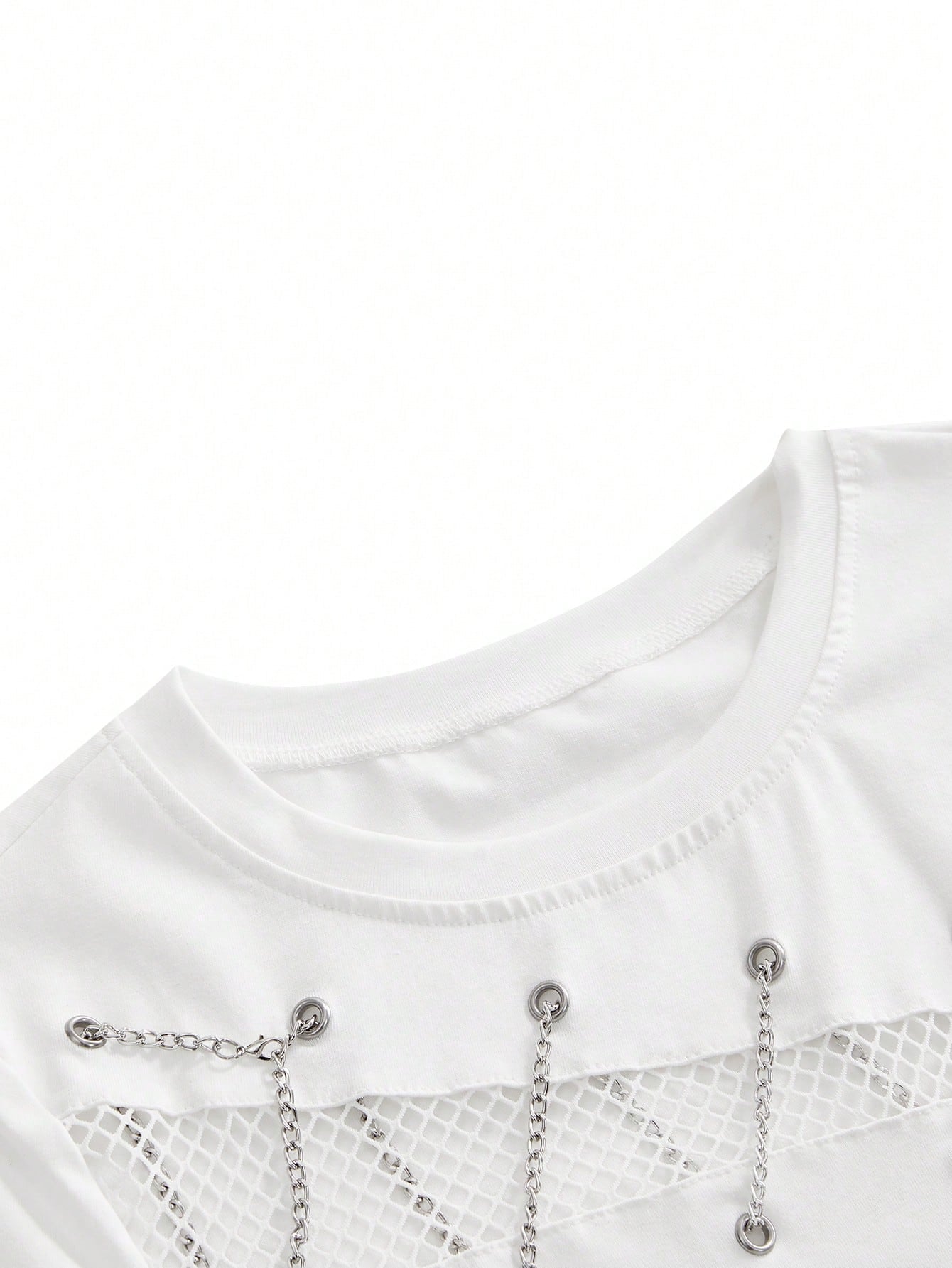 ROMWE Grunge Punk Women's Y2K Streetwear Sexy 2 In 1 Mesh Hollow Chain Decor Fitted Versatile T-Shirt
