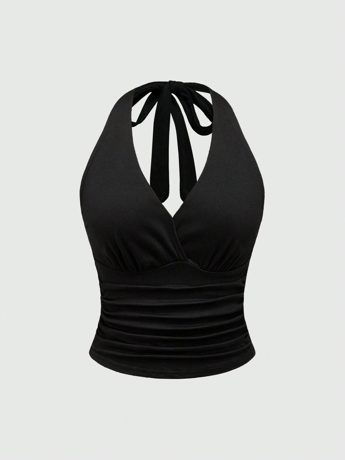 ROMWE Grunge Punk Y2K Tie Back Solid Black Halter Top For Women