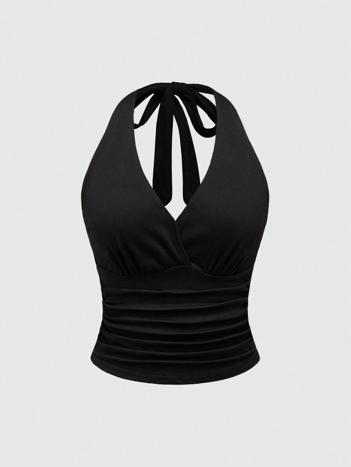 ROMWE Grunge Punk Y2K Tie Back Solid Black Halter Top For Women
