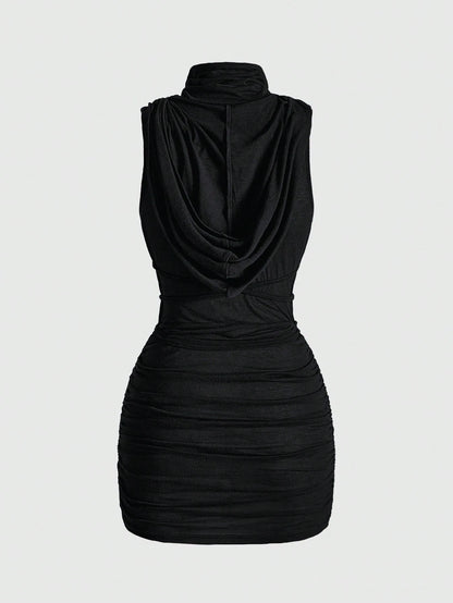 ROMWE Grunge Punk Y2K Vintage Apocalyptic Hooded Loose Collar Bodycon Mini Dress For Women
