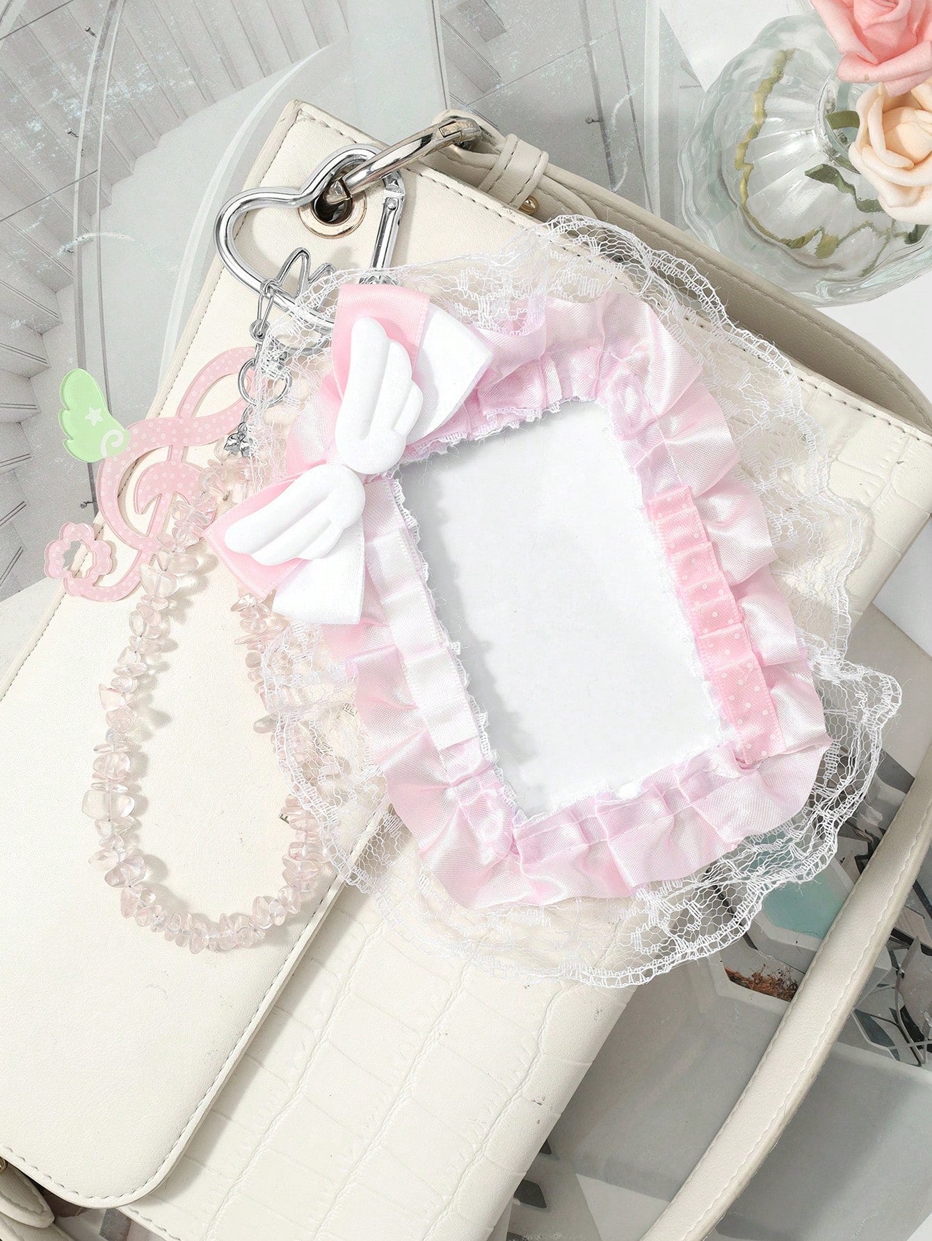 ROMWE Kawaii 1 Japanese Sweet And Cute Delicate Girl Soft And Cute Two-Dimensional Pink Series Handmade Beaded Translucent Special-Shaped Natural Gravel Star Wings Polka Dot Sound Symbol Cloud Angel W