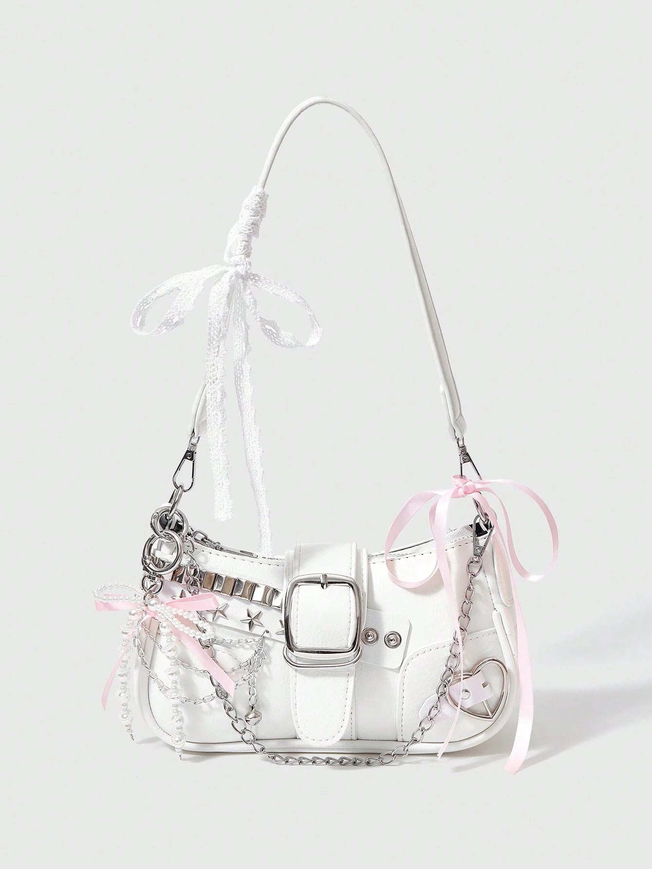 ROMWE Kawaii Cute White Y2K Style Women's Shoulder Bag, Perfect For Street,For Fancy Party, Best Gifts For Girls