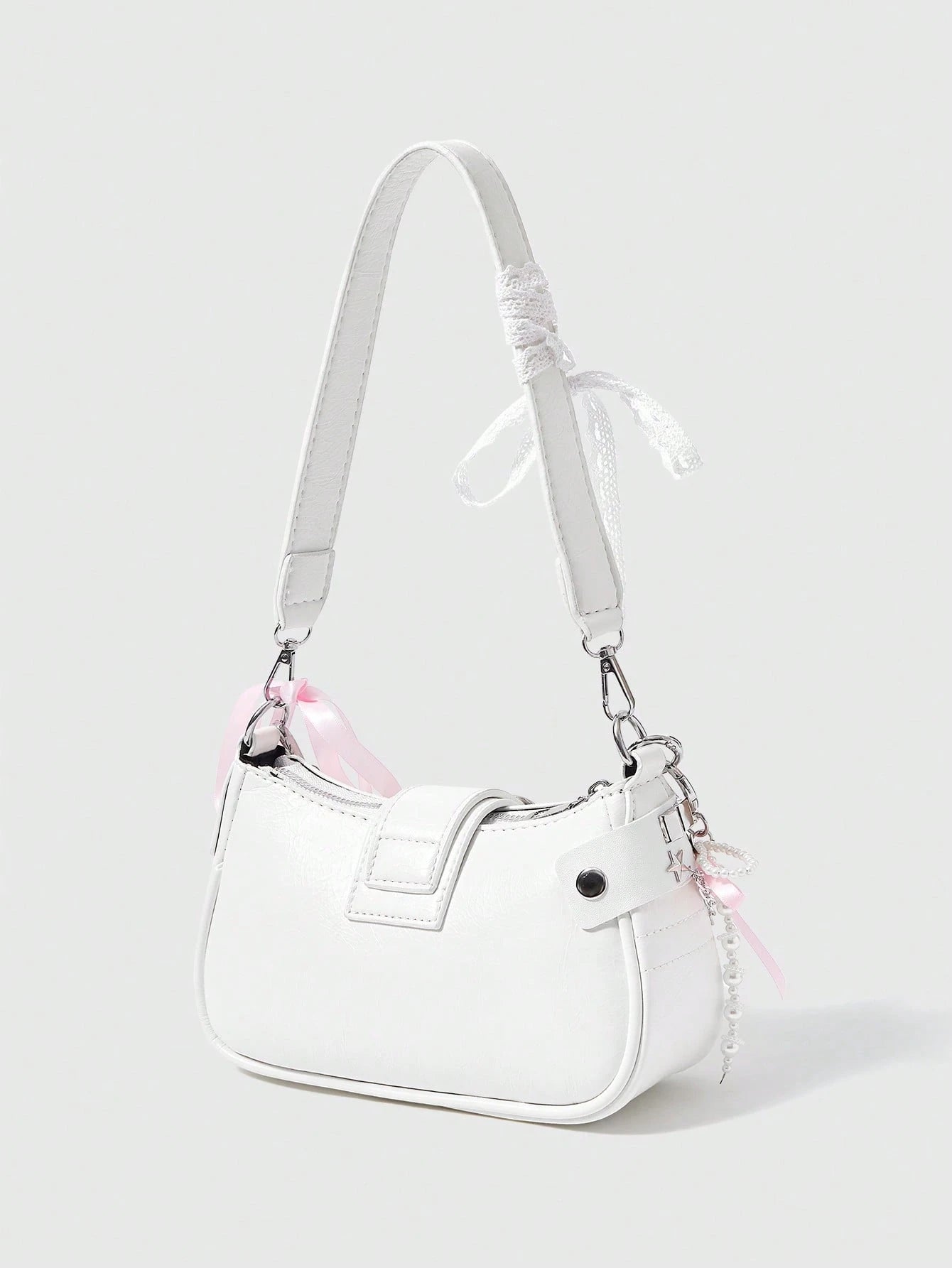 ROMWE Kawaii Cute White Y2K Style Women's Shoulder Bag, Perfect For Street,For Fancy Party, Best Gifts For Girls