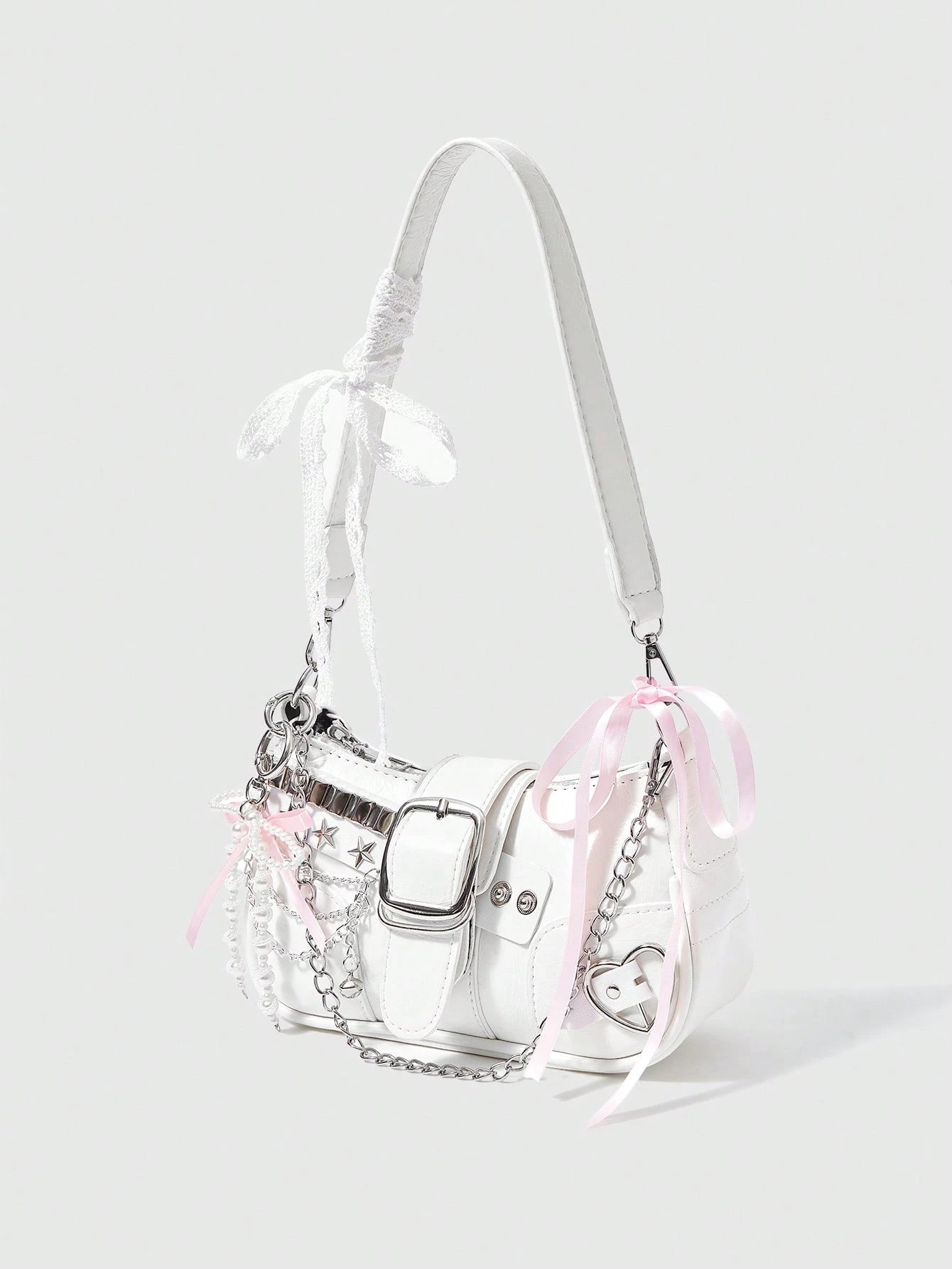 ROMWE Kawaii Cute White Y2K Style Women's Shoulder Bag, Perfect For Street,For Fancy Party, Best Gifts For Girls